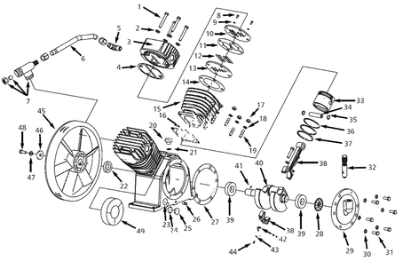 Pump Parts Diagram and Parts List for CE500000AJ  Campbell Hausfeld Compressor